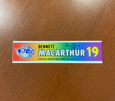 Signed #19 Bennett MacArthur Alternate Pride Night Nameplate - March 31, 2023