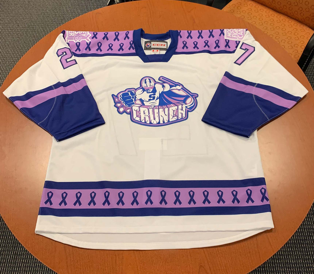 27 Maxim Cajkovic Hockey Fights Cancer Jersey – Syracuse Crunch