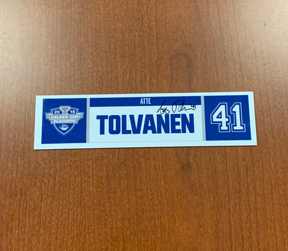 #41 Atte Tolvanen Home Nameplate - 2019 Calder Cup Playoffs SIGNED