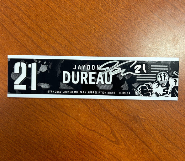 #21 Jaydon Dureau signed Military Appreciation Nameplate - November 9, 2024