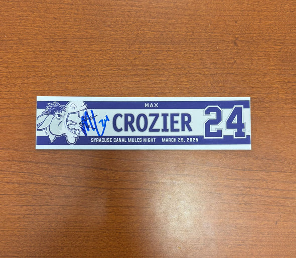 Signed #24 Max Crozier Syracuse Canal Mules Nameplate - March 29, 2025