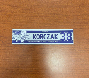 #38 Ryder Korczak Syracuse Canal Mules Nameplate - March 29, 2025