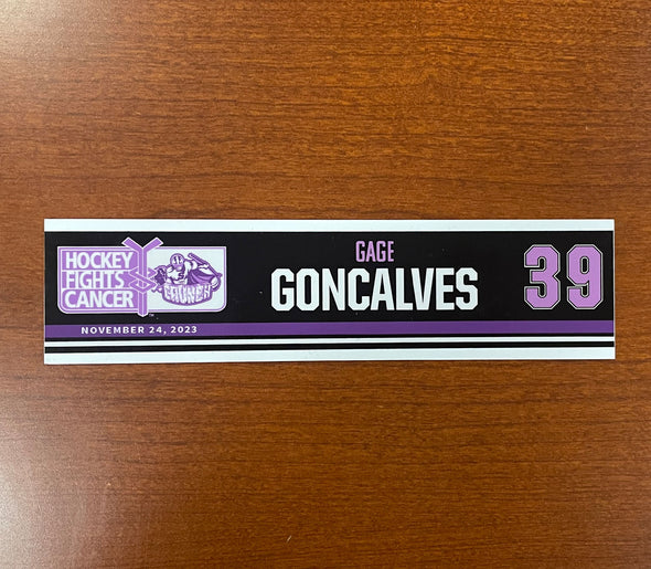 #39 Gage Goncalves Hockey Fights Cancer Nameplate - November 24, 2023