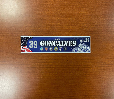 #39 Gage Goncalves Signed Military Appreciation Nameplate - November 10, 2023