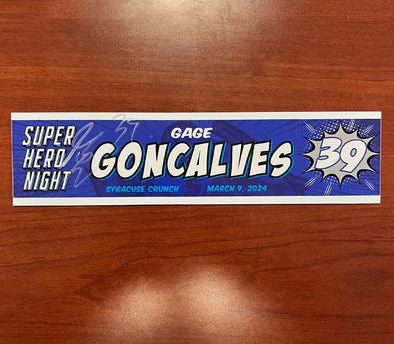 #39 Gage Goncalves Signed Super Hero Night Nameplate