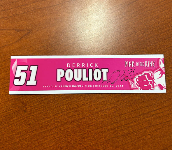 Signed #51 Derrick Pouliot - 2024-25 Pink in the Rink Nameplate