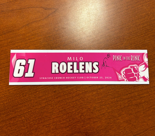 Signed #61 Milo Roelens - 2024-25 Pink in the Rink Nameplate