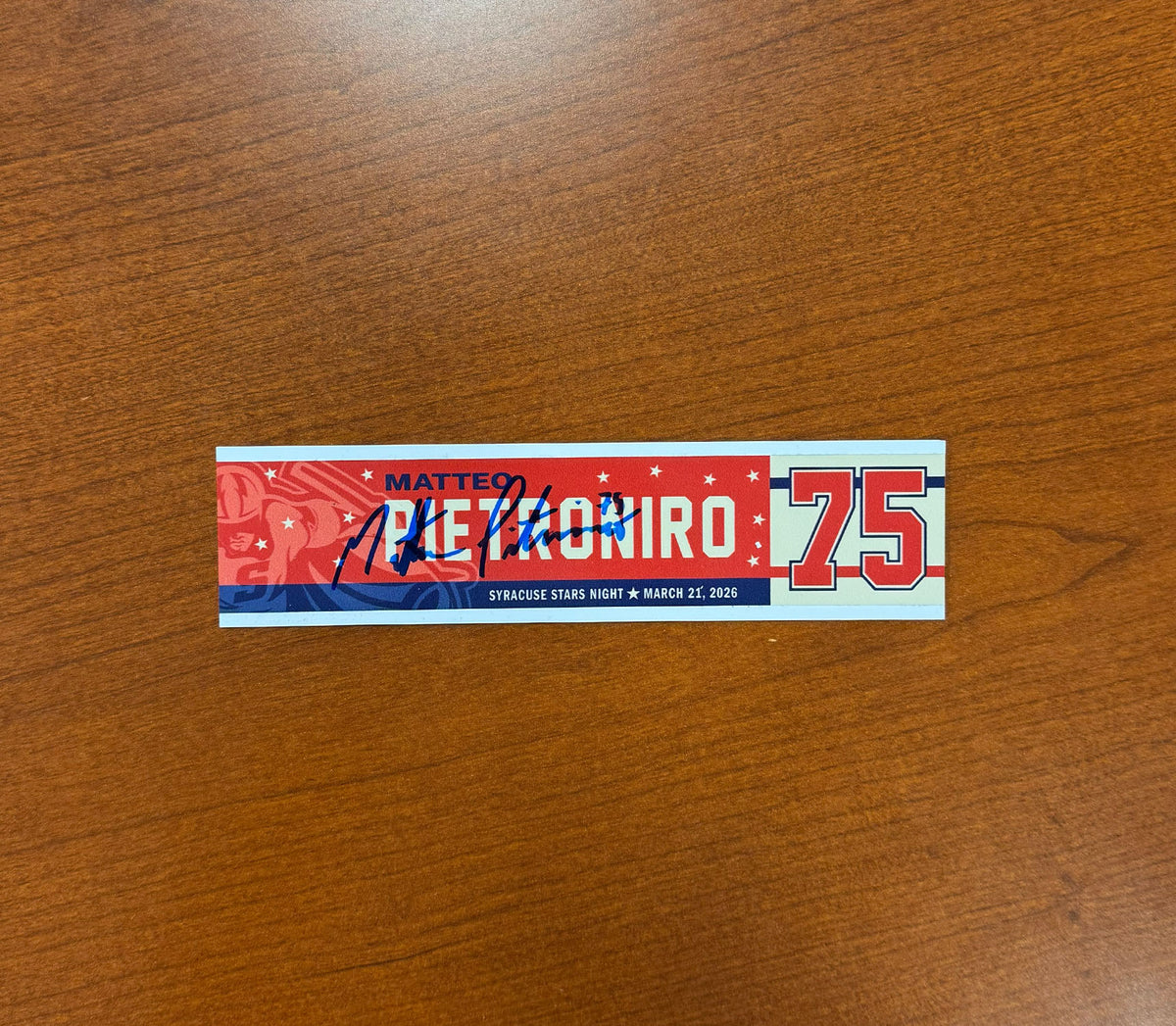 Signed #75 Matteo Pietroniro Syracuse Stars Nameplate - March 21, 2026 ...