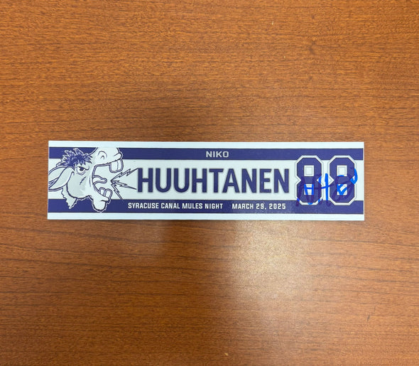 Signed #88 Niko Huuhtanen Syracuse Canal Mules Nameplate - March 29, 2025
