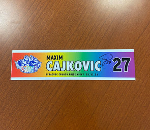 #27 Maxim Cajkovic Signed Pride Night Nameplate - March 31, 2023