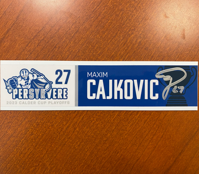 Autographed #27 Max Cajkovic Calder Cup Playoffs Nameplate - 2023