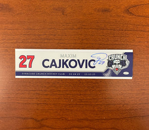 Autographed #27 Maxim Cajkovic Reverse Retro Nameplate - 2022-23 Season