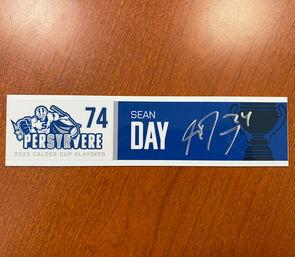 Autographed #74 Sean Day Calder Cup Playoffs Nameplate - 2023