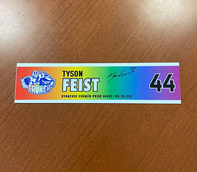 #44 Tyson Feist Signed Pride Night Nameplate - March 31, 2023