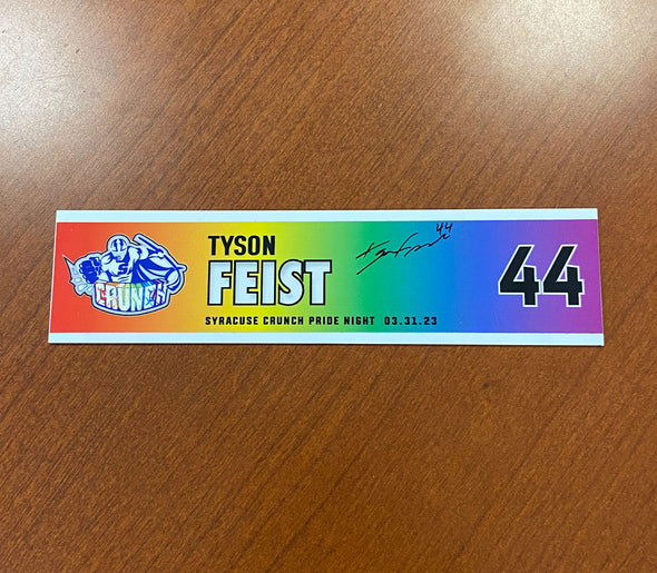 #44 Tyson Feist Signed Pride Night Nameplate - March 31, 2023