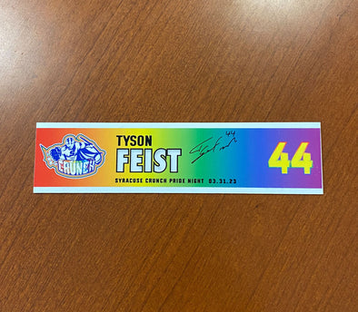 Signed #44 Tyson Feist Alternate Pride Night Nameplate - March 31, 2023