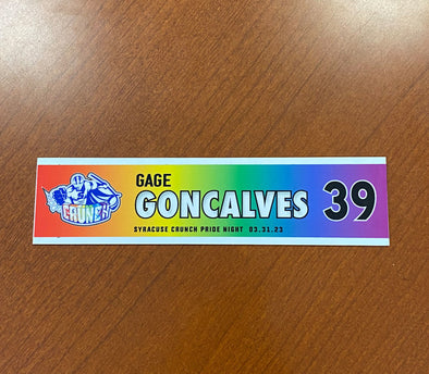 #39 Gage Goncalves Pride Night Nameplate - March 31, 2023