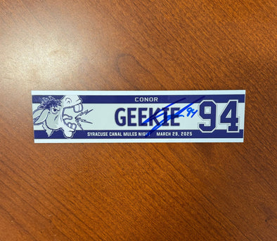 Signed #94 Conor Geekie Syracuse Canal Mules Nameplate - March 29, 2025