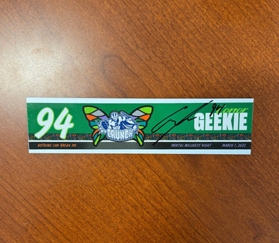 Signed #94 Conor Geekie Mental Wellness Night Nameplate - March 1, 2025