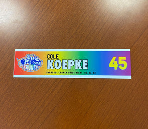 #45 Cole Koepke Alternate Pride Night Nameplate - March 31, 2023