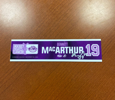 Signed #19 Bennett MacArthur Hockey Fights Cancer Nameplate - December 16, 2022