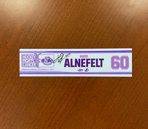 Autographed #60 Hugo Alnefelt Hockey Fights Cancer Nameplate - November 27, 2021