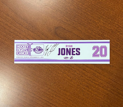Autographed #20 Ryan Jones Hockey Fights Cancer Nameplate - November 27, 2021