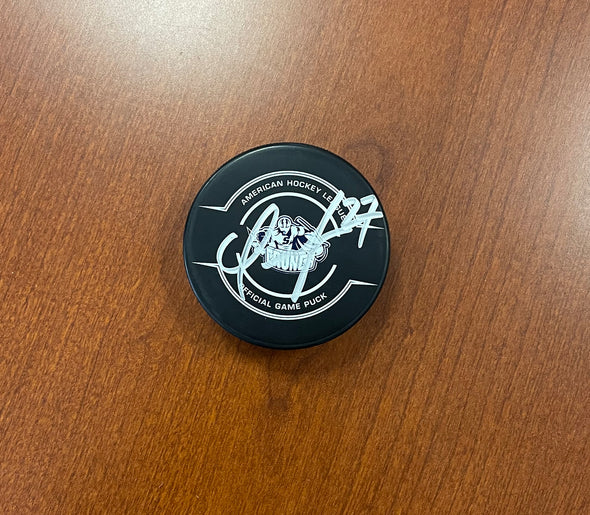 #27 Chase Priskie Autographed Game Puck